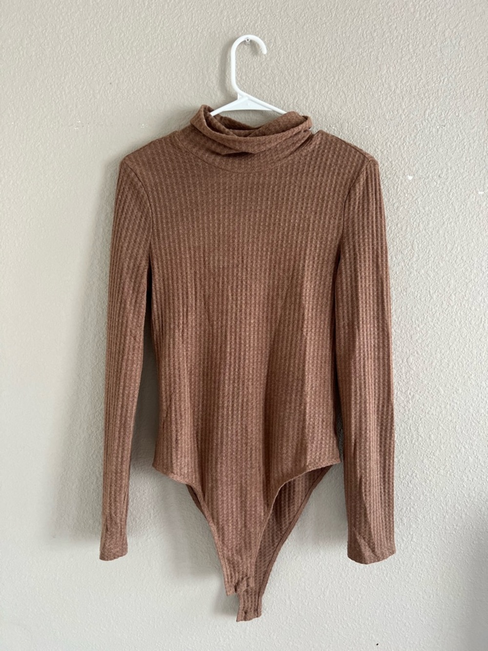 SHEIN Ribbed Long Sleeve Turtleneck Bodysuit - Brown